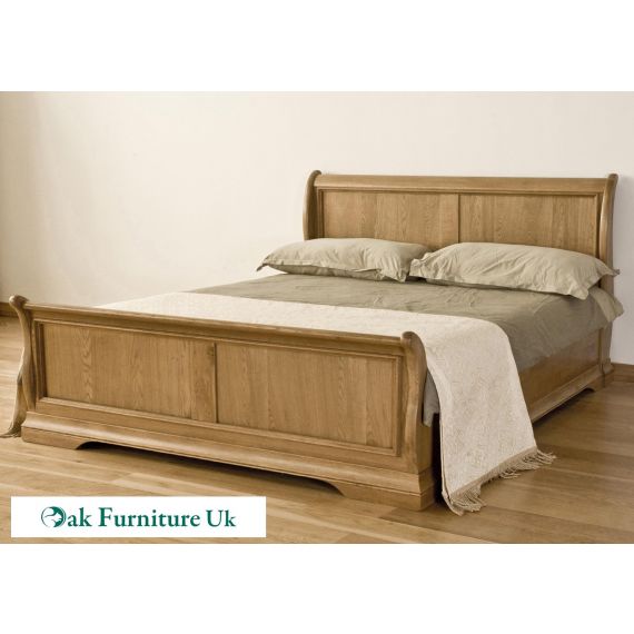 French Style Solid American White Oak 6' Super King Size Sleigh Bed