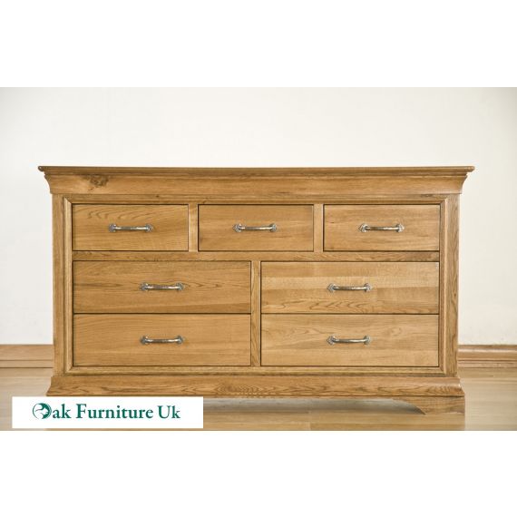 French Style Solid American White Oak 7 Drawer Wide Chest