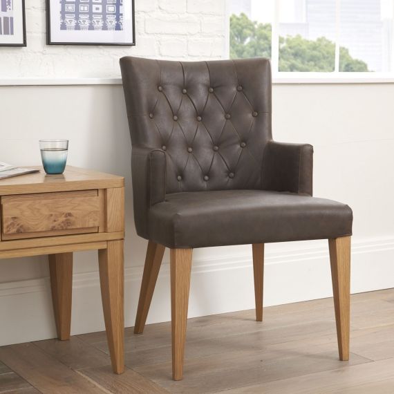 High Park Brown Distressed Leather Dining Chair with Arms - High Park Furniture