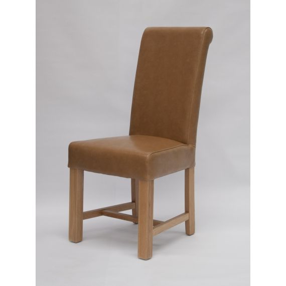 Louisa Tan Leather Scroll Top Dining Chair