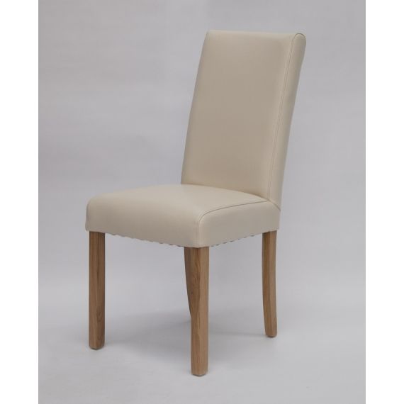 Marianna Cream Leather Dining Chair with Solid Oak Legs