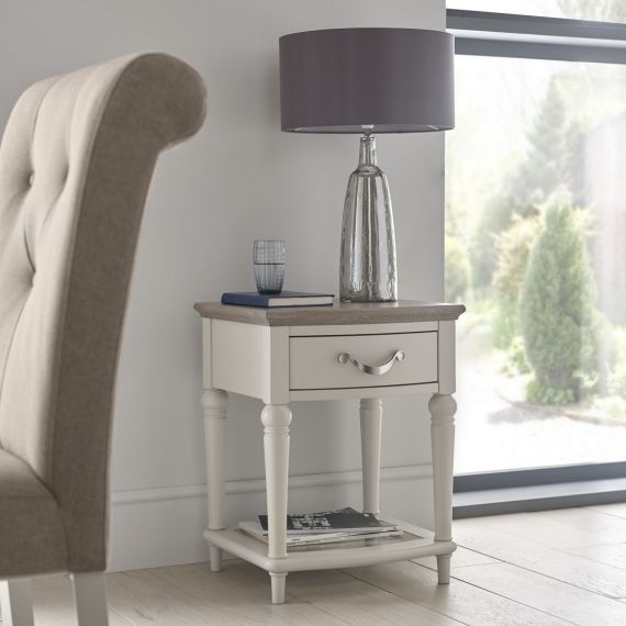 Montreux Grey Washed Oak & Soft Grey Painted Lamp Table with Drawer - Montreux Furniture