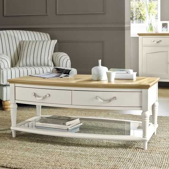 Montreux Oak & Antique White Painted Coffee Table with Drawers - Montreux Furniture