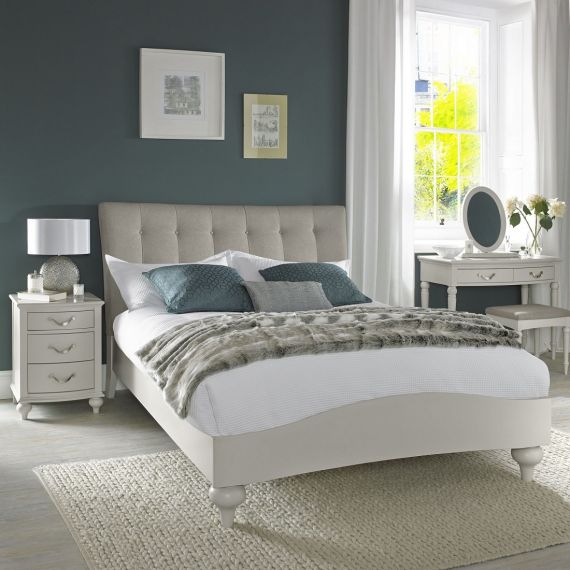 Montreux Soft Grey Painted Upholstered Vertical Stitch Double Bed - Montreux Furniture