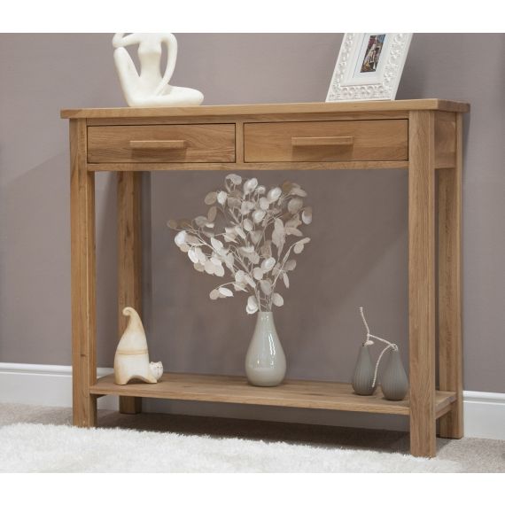 Opus Solid Oak Hall Console Table with 2 Drawers and a shelf.