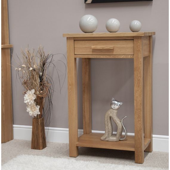 Opus Solid Oak Small Hall Console Table with Drawer