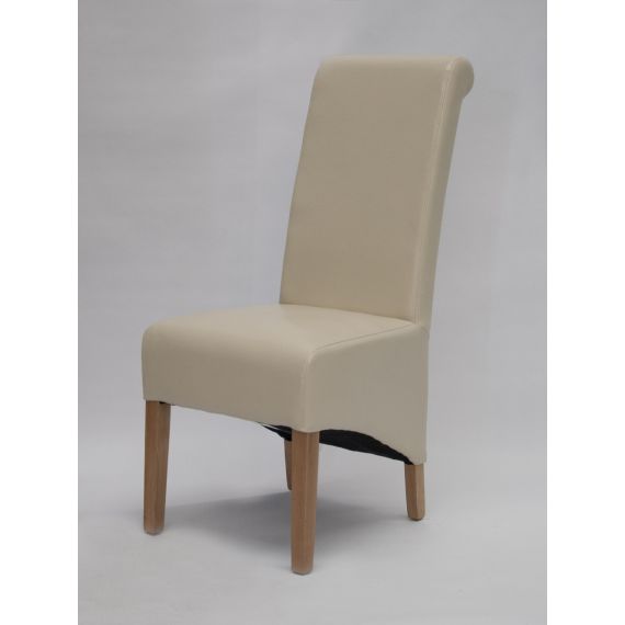 Richmond Ivory Leather Dining Chair Solid Oak Legs