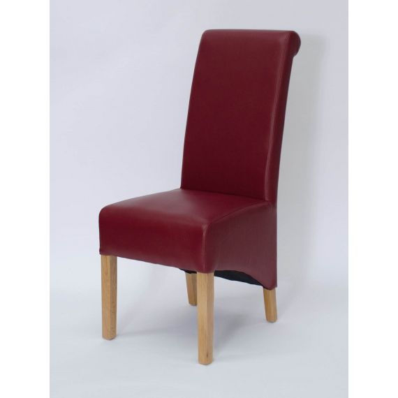 Richmond Ruby Red Matt Leather Dining Chair with Solid Oak Legs.