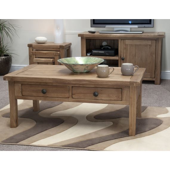 Rustic Solid Oak Coffee Table with Drawers