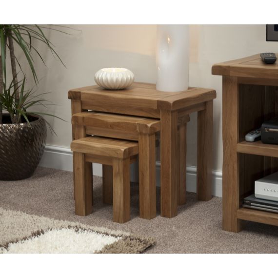Rustic Solid Oak Nest of Tables. Set of 3.