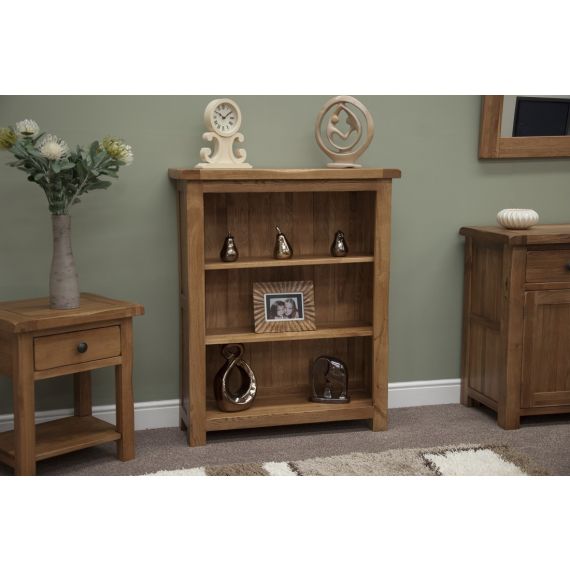 Rustic Solid Oak Small Low Bookcase. 