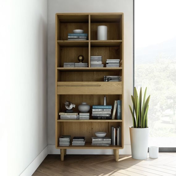 Scandic Oak Tall Bookcase - Retro Style Furniture