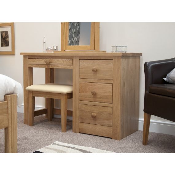 Torino Solid Oak Single Pedestal Dressing Table and Stool