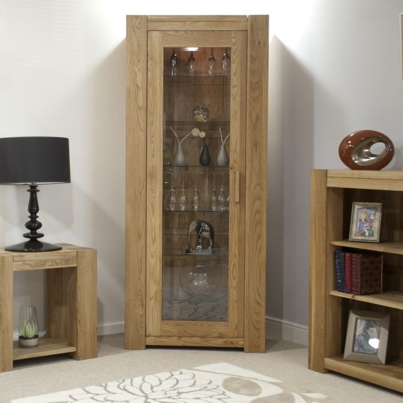 Trend Solid Oak 1 Door Bookcase with glass shelves