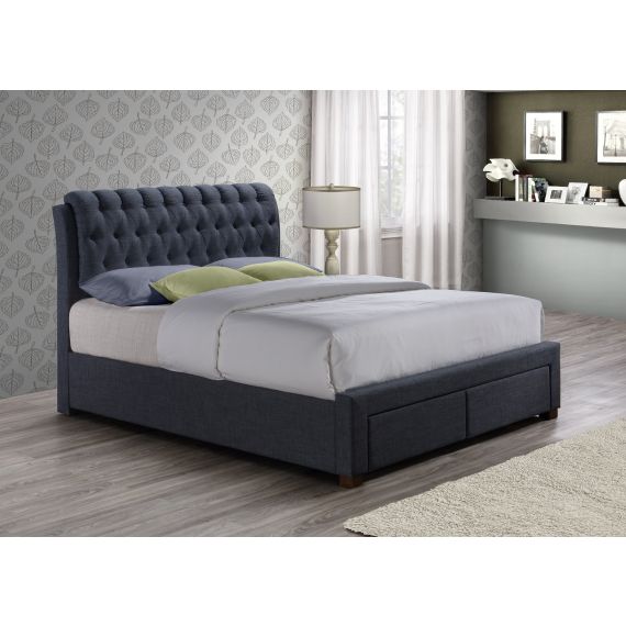 Valentino Charcoal Fabric Bed with 2 Drawers