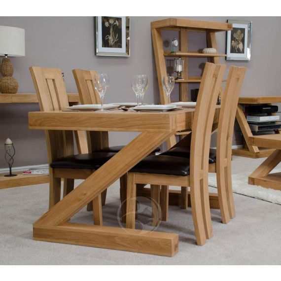 Z Shape Solid Oak 4x3 Dining Table