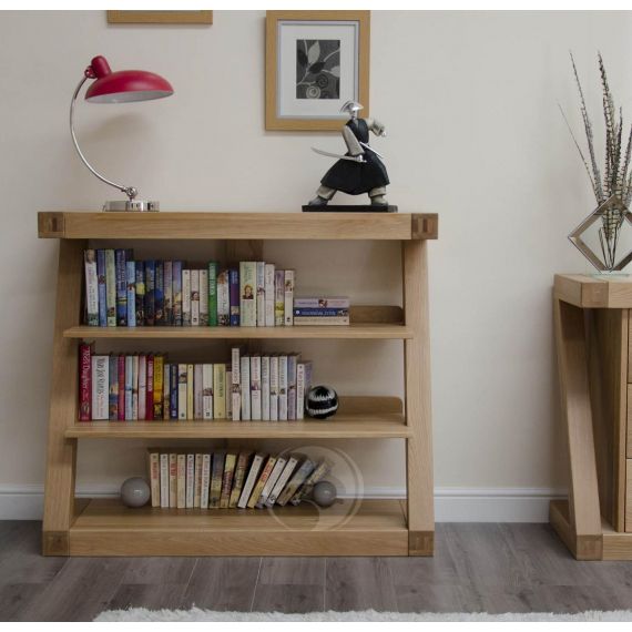 Z Shape Solid Oak Small Bookcase at Oak Furniture