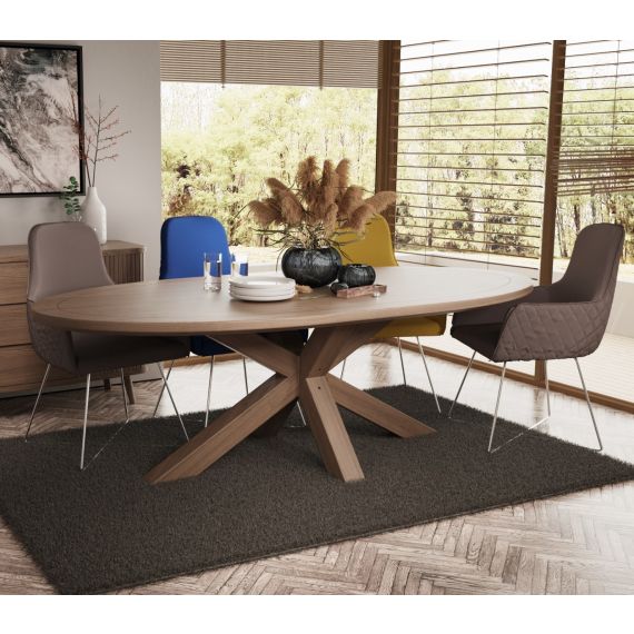 Barkington Solid Oak Oval Dining Table with Double Cross Leg Pedestal Base. 1.8M