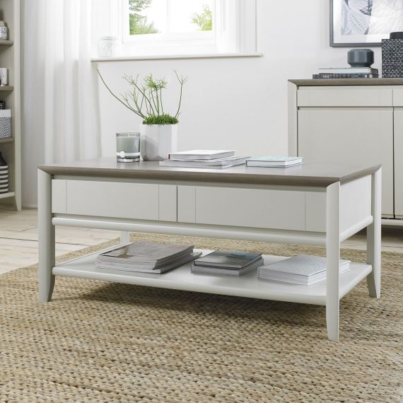Bergen Grey Washed Oak & Soft Grey Coffee Table with Drawers