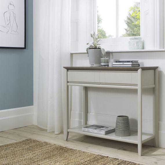 Bergen Grey Washed Oak & Soft Grey Console Table with Drawers