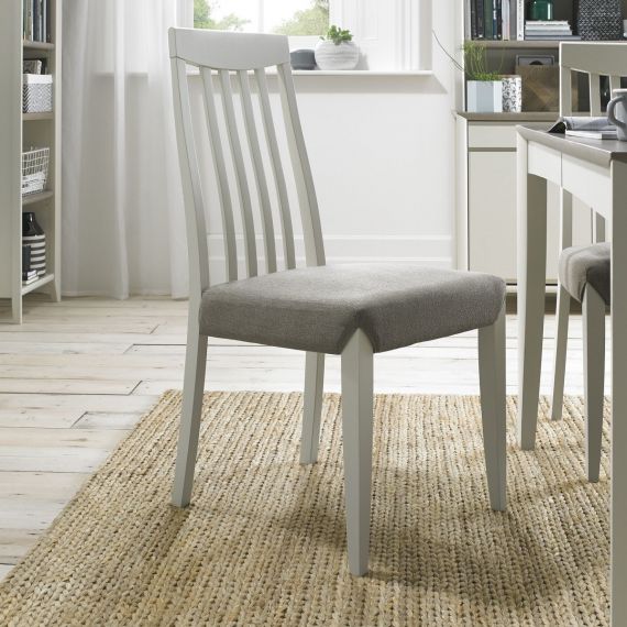 Bergen Soft Grey Slat Back Dining Chair - Titanium Fabric (Pair)