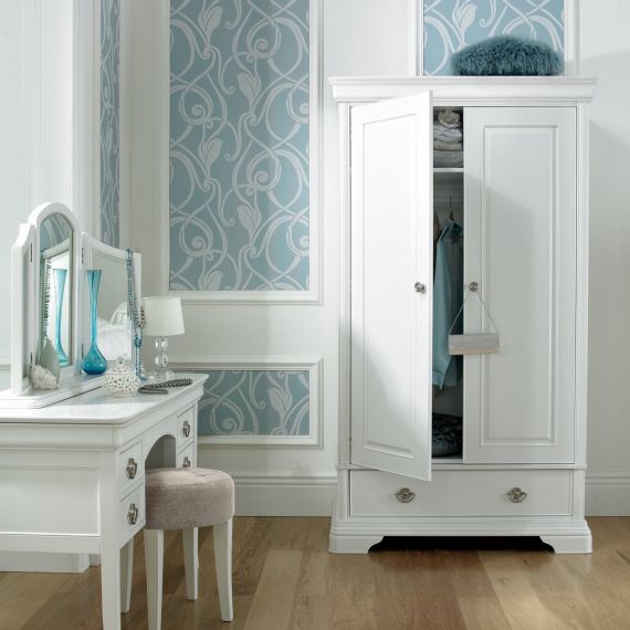 Chantilly White French Style Double Wardrobe with Drawer