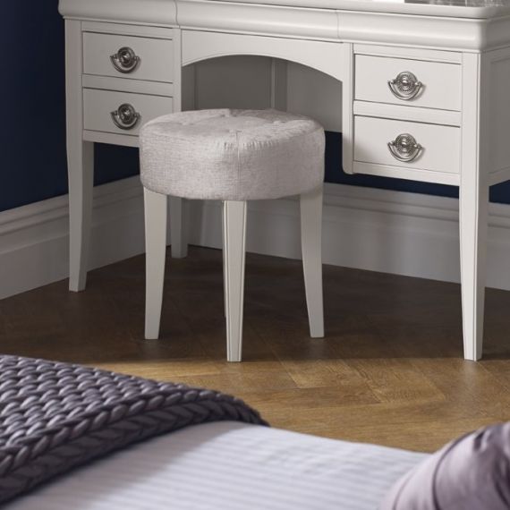 Chantilly White French Style Dressing Table Stool - Grey Fabric