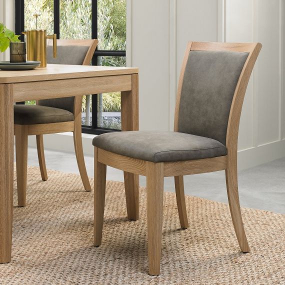 Chester Oak Upholstered Dining Chair - Mocha Fabric (Pair)