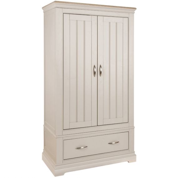 Cobble Oak & Painted Double Wardrobe with Drawer