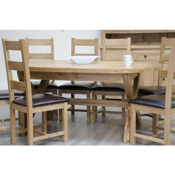 Coniston Deluxe 180-260cm Rustic Solid Oak Oval X Leg Extending Dining Table and Chair Set
