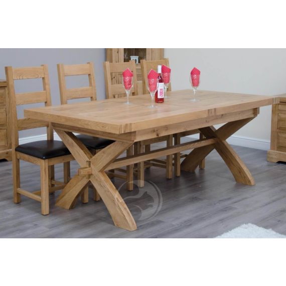 Coniston Deluxe 200-280cm Rustic Solid Oak X Leg Extending Dining Table and Chair Set