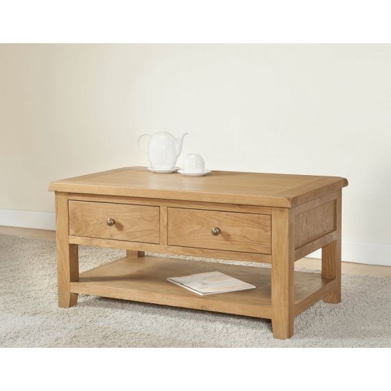 Cotswold Rustic Light Oak Coffee Table with Drawers