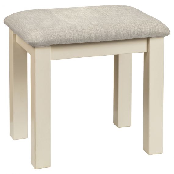 Country Oak and Painted Dressing Table Stool with light Grey Fabric Seat Pad.