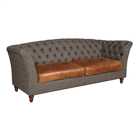Denton Club Sofa - 3 Seater Traditional Style Couch with Arched Buttoned Back