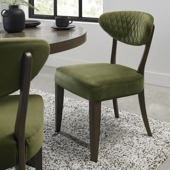 Ellipse Fumed Oak Dining Chair - Cedar Green Velvet Fabric (Pair).