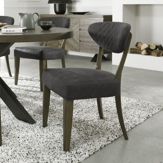 Ellipse Fumed Oak Dining Chair - Dark Grey Fabric (Pair)