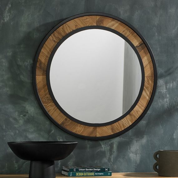 Ellipse Rustic Oak Round Wall Mirror