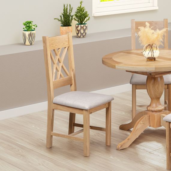 Essex Oak Dining Chair - Beige Linen Fabric (Pair)