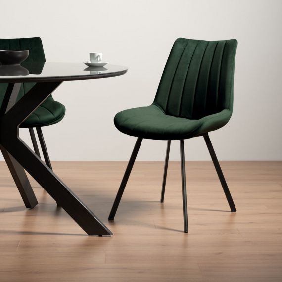 Fontana Green Velvet Fabric Dining Chair with Black Legs (Pair).