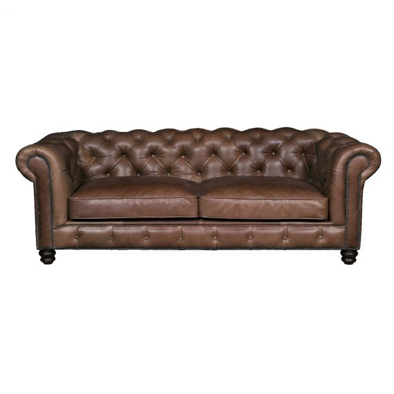 Gotti Club 2 Seater Chesterfield Sofa - Espresso Vintage Brown Leather.