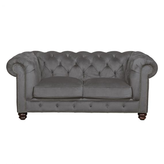 Gotti Club Steel Grey Velvet Chesterfield Sofa - 2 Seater