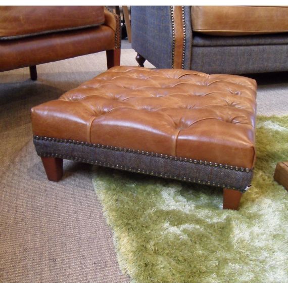 Kensington Mini Pull Out Footstool with Buttoned Top - Vintage Sofa Company