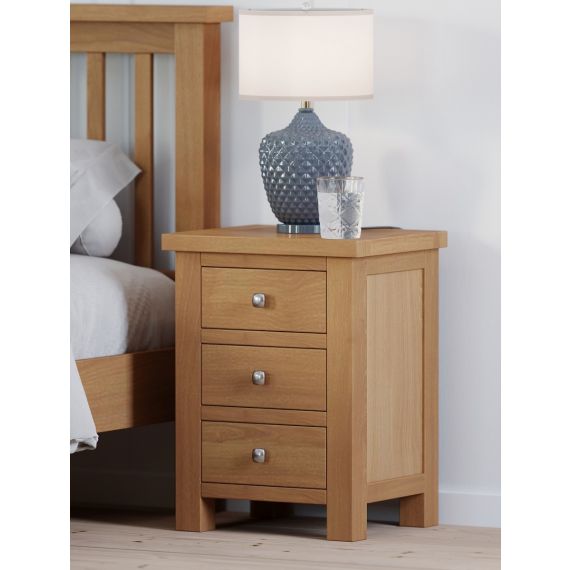 Light Oak 3 Drawer Bedside Chest - Grasmere Bedroom Furniture