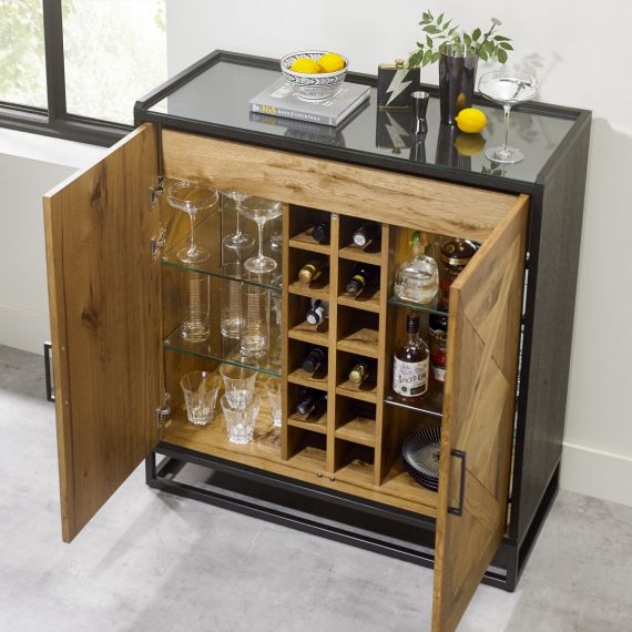 Modern Industrial Drinks Cabinet - Indus Rustic Oak Furniture.