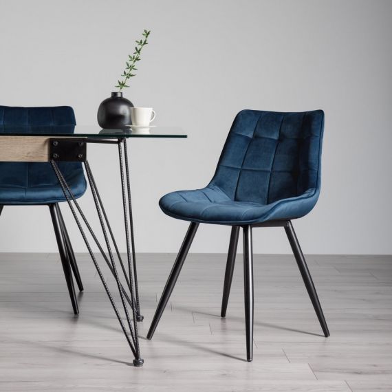 Seurat Blue Velvet Dining Chair with Black Legs (Pair)