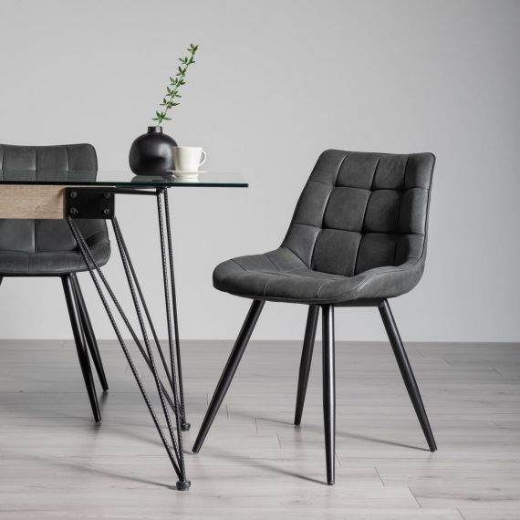 Seurat Dark Grey Faux Suede Dining Chair with Black Legs (Pair)