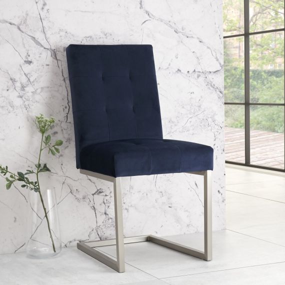 Tivoli Cantilever Dining Chair - Dark Blue Velvet (Pair)