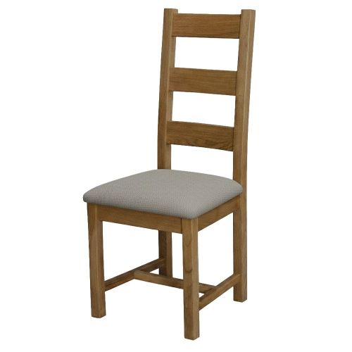 Coniston Rustic Solid Oak Ladder Back Dining Chair - Grey Fabric Seat