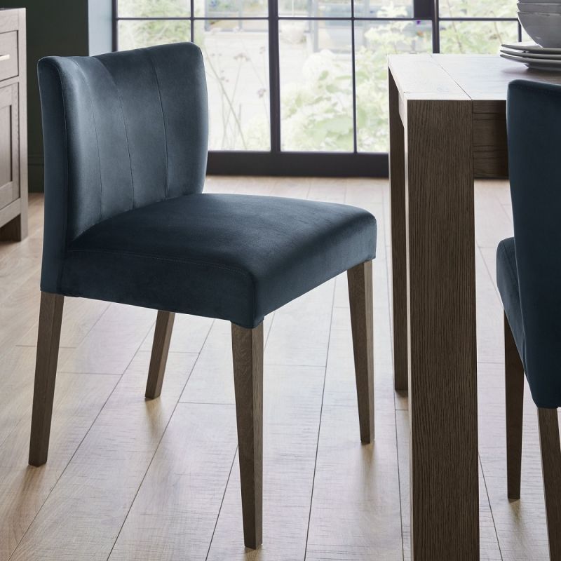 Turin Dark Oak Low Back Dining Chair, Dark Blue Wood Dining Chairs
