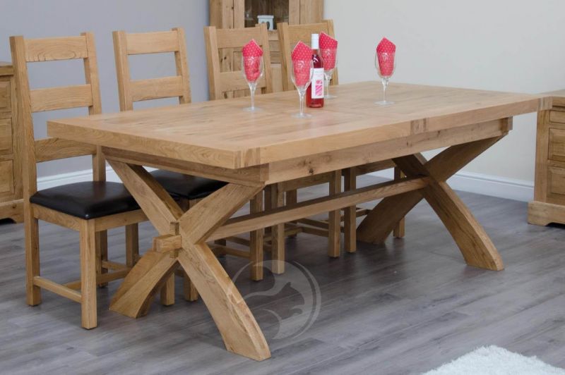 Coniston Rustic Solid Oak X Leg Ext, Solid Oak Dining Room Chairs Uk